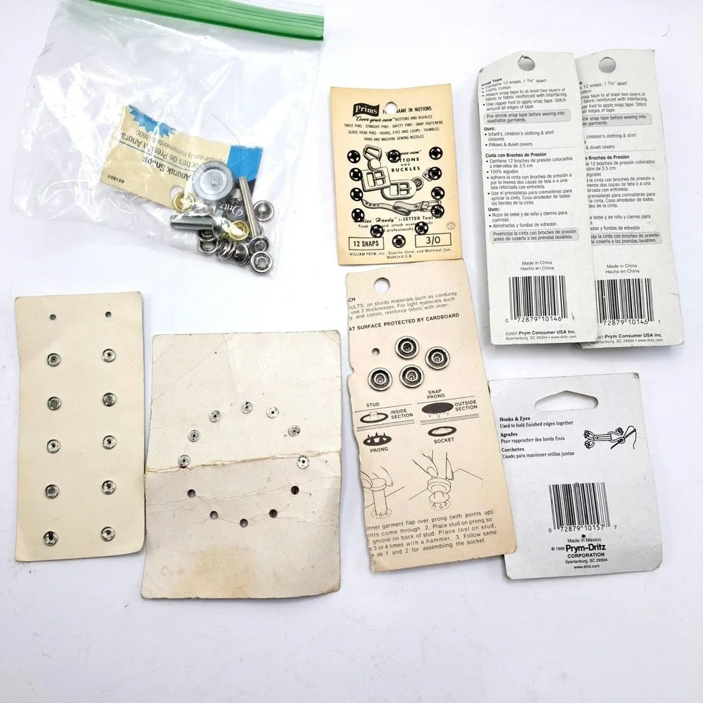 Vintage Snap Fastener Lot Dritz Prym Hooks Eyes Snap Tape Sewing Notions 50s-70s